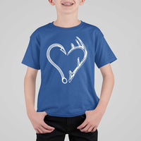 Fishing And Hunting Vintage Hook Antler Heart T Shirt For Kid - Wonder Print Shop