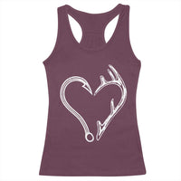 Fishing And Hunting Vintage Hook Antler Heart Racerback Tank Top - Wonder Print Shop