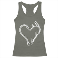 Fishing And Hunting Vintage Hook Antler Heart Racerback Tank Top - Wonder Print Shop