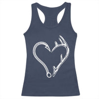 Fishing And Hunting Vintage Hook Antler Heart Racerback Tank Top - Wonder Print Shop
