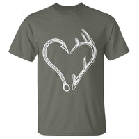 Fishing And Hunting Vintage Hook Antler Heart T Shirt - Wonder Print Shop