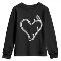 Fishing And Hunting Vintage Hook Antler Heart Youth Sweatshirt - Wonder Print Shop