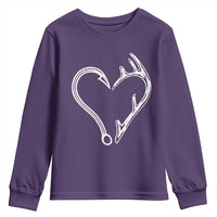 Fishing And Hunting Vintage Hook Antler Heart Youth Sweatshirt - Wonder Print Shop
