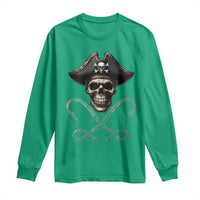 Funny Pirate Fishing Lover Long Sleeve Shirt Vintage Pirate Skull Hooks Fishing - Wonder Print Shop