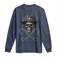 Funny Pirate Fishing Lover Long Sleeve Shirt Vintage Pirate Skull Hooks Fishing - Wonder Print Shop