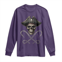 Funny Pirate Fishing Lover Long Sleeve Shirt Vintage Pirate Skull Hooks Fishing - Wonder Print Shop