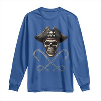 Funny Pirate Fishing Lover Long Sleeve Shirt Vintage Pirate Skull Hooks Fishing - Wonder Print Shop