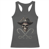 Funny Pirate Fishing Lover Racerback Tank Top Vintage Pirate Skull Hooks Fishing - Wonder Print Shop