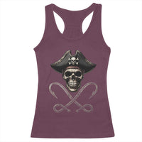 Funny Pirate Fishing Lover Racerback Tank Top Vintage Pirate Skull Hooks Fishing - Wonder Print Shop