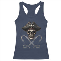 Funny Pirate Fishing Lover Racerback Tank Top Vintage Pirate Skull Hooks Fishing - Wonder Print Shop