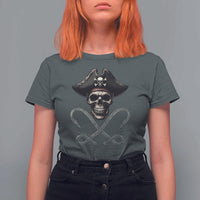 Funny Pirate Fishing Lover T Shirt For Women Vintage Pirate Skull Hooks Fishing - Wonder Print Shop