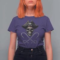 Funny Pirate Fishing Lover T Shirt For Women Vintage Pirate Skull Hooks Fishing - Wonder Print Shop
