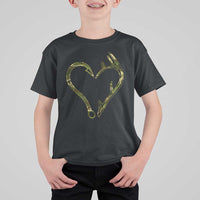 Fishing And Hunting Vintage Camo Hook Antler Heart T Shirt For Kid - Wonder Print Shop