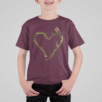 Fishing And Hunting Vintage Camo Hook Antler Heart T Shirt For Kid - Wonder Print Shop