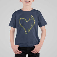 Fishing And Hunting Vintage Camo Hook Antler Heart T Shirt For Kid - Wonder Print Shop