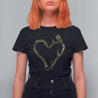 Fishing And Hunting Vintage Camo Hook Antler Heart T Shirt For Women - Wonder Print Shop