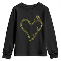 Fishing And Hunting Vintage Camo Hook Antler Heart Youth Sweatshirt - Wonder Print Shop