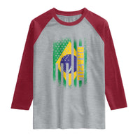 Brazilian Americans Brazilian Pride Latin Vintage USA Brazil Flag Raglan Shirt