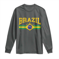 Brazilian Pride Vintage Brasil Brazil Flag Latin America Long Sleeve Shirt - Wonder Print Shop