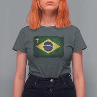Brazilian Pride Christian Cross Latin America Brazil Flag T Shirt For Women - Wonder Print Shop