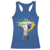 Brazilian Pride Christ the Redeemer Statue Latin America Brazil Map Racerback Tank Top - Wonder Print Shop