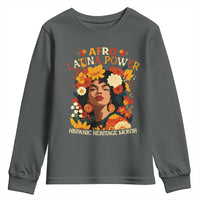 Afro Latina Power Youth Sweatshirt Hispanic Heritage Month Flowers - Wonder Print Shop