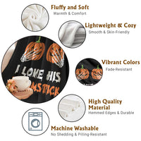 Halloween Couple Matching Throw Blanket I Love His Broomstick Pumpkin Skeleton Hand - Wonder Print Shop