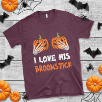 Halloween Couple Matching T Shirt I Love His Broomstick Pumpkin Skeleton Hand - Wonder Print Shop