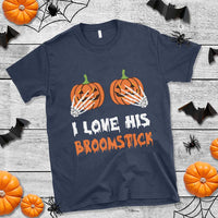 Halloween Couple Matching T Shirt I Love His Broomstick Pumpkin Skeleton Hand - Wonder Print Shop
