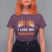 Halloween Couple Matching T Shirt For Women I Love His Broomstick Pumpkin Skeleton Hand - Wonder Print Shop