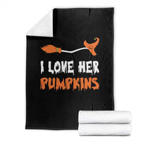 Halloween Couple Matching Throw Blanket I Love Her Pumpkins Broomstick Witch Hat - Wonder Print Shop