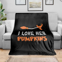 Halloween Couple Matching Throw Blanket I Love Her Pumpkins Broomstick Witch Hat - Wonder Print Shop