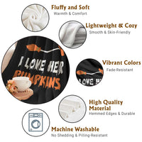 Halloween Couple Matching Throw Blanket I Love Her Pumpkins Broomstick Witch Hat - Wonder Print Shop