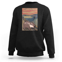 Funny Moo Deng Sweatshirt Cute Hippo Zoo Scream Art Meme Baby Pygmy Edvard Munch - Wonder Print Shop
