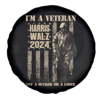 Harris Walz 2024 Spare Tire Cover I'm A Veteran Not A Sucker Or A Loser Vintage American Flag Military