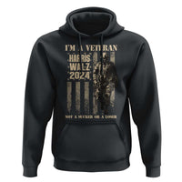 Harris Walz 2024 Hoodie I'm A Veteran Not A Sucker Or A Loser Vintage American Flag Military - Wonder Print Shop