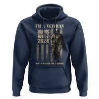 Harris Walz 2024 Hoodie I'm A Veteran Not A Sucker Or A Loser Vintage American Flag Military - Wonder Print Shop