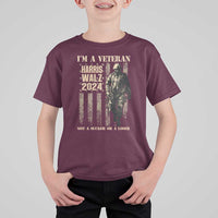 Harris Walz 2024 T Shirt For Kid I'm A Veteran Not A Sucker Or A Loser Vintage American Flag Military - Wonder Print Shop