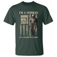 Harris Walz 2024 T Shirt I'm A Veteran Not A Sucker Or A Loser Vintage American Flag Military - Wonder Print Shop