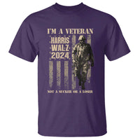 Harris Walz 2024 T Shirt I'm A Veteran Not A Sucker Or A Loser Vintage American Flag Military - Wonder Print Shop