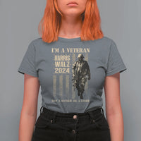 Harris Walz 2024 T Shirt For Women I'm A Veteran Not A Sucker Or A Loser Vintage American Flag Military - Wonder Print Shop
