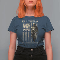 Harris Walz 2024 T Shirt For Women I'm A Veteran Not A Sucker Or A Loser Vintage American Flag Military - Wonder Print Shop