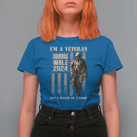 Harris Walz 2024 T Shirt For Women I'm A Veteran Not A Sucker Or A Loser Vintage American Flag Military - Wonder Print Shop