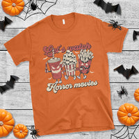 Funny Halloween T Shirt Let's Watch Horror Movies Popcorn Drinks Murderer Bat - Wonder Print Shop