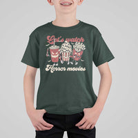 Funny Halloween T Shirt For Kid Let's Watch Horror Movies Popcorn Drinks Murderer Bat - Wonder Print Shop