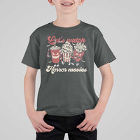 Funny Halloween T Shirt For Kid Let's Watch Horror Movies Popcorn Drinks Murderer Bat - Wonder Print Shop