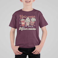 Funny Halloween T Shirt For Kid Let's Watch Horror Movies Popcorn Drinks Murderer Bat - Wonder Print Shop