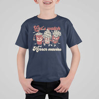 Funny Halloween T Shirt For Kid Let's Watch Horror Movies Popcorn Drinks Murderer Bat - Wonder Print Shop