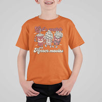 Funny Halloween T Shirt For Kid Let's Watch Horror Movies Popcorn Drinks Murderer Bat - Wonder Print Shop