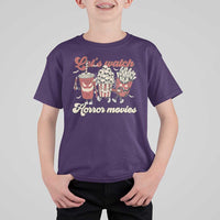 Funny Halloween T Shirt For Kid Let's Watch Horror Movies Popcorn Drinks Murderer Bat - Wonder Print Shop
